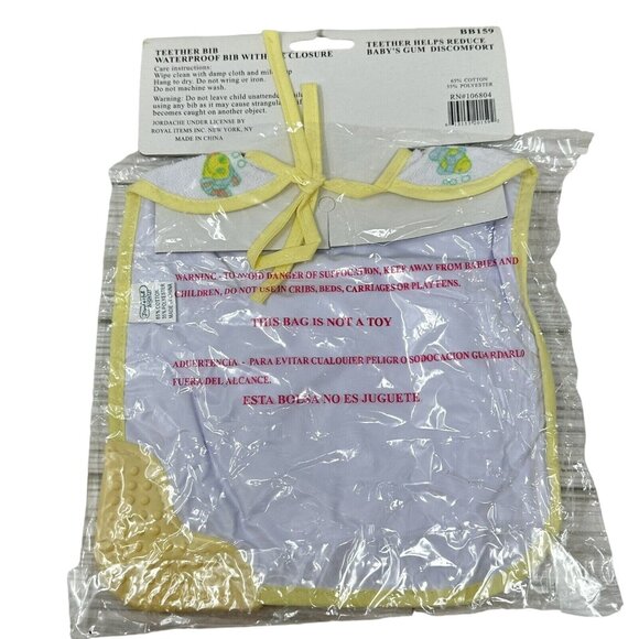 Vintage Jordache Baby Terry Cloth Teether Bib Fish Print Yellow Trim BB159 - Picture 6 of 11